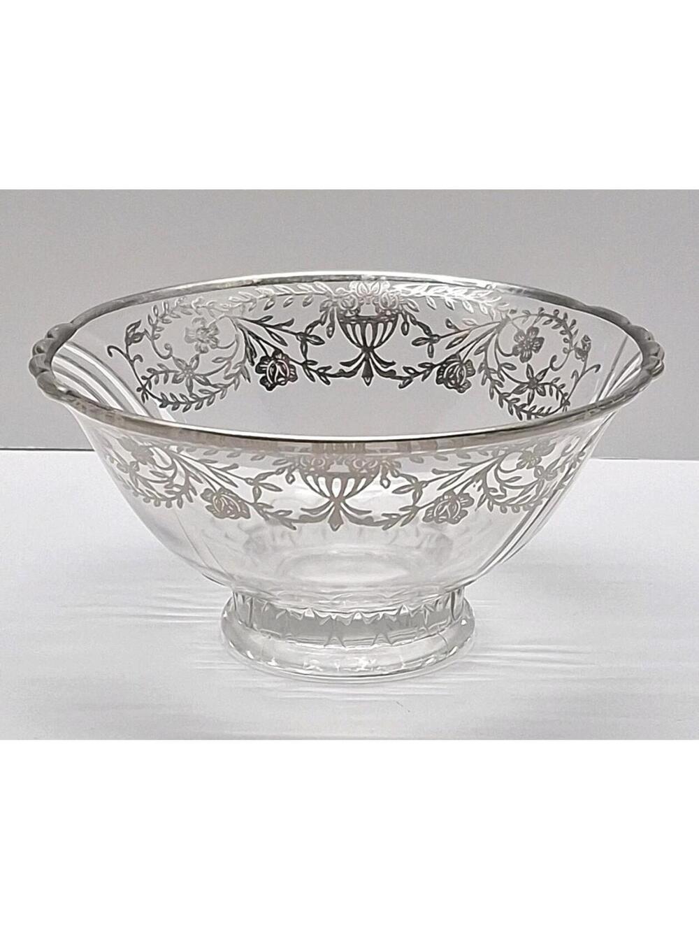 Art Deco IMPERIAL Floral Urn GLASS BONBON BOWL SILVER OVERLAY 1930s
